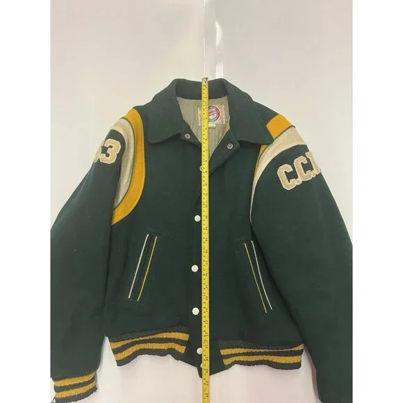 1963 Empire Sporting Goods Letterman Varsity Jacket Green Yellow Sz 42 Made USA - Picture 3 of 16